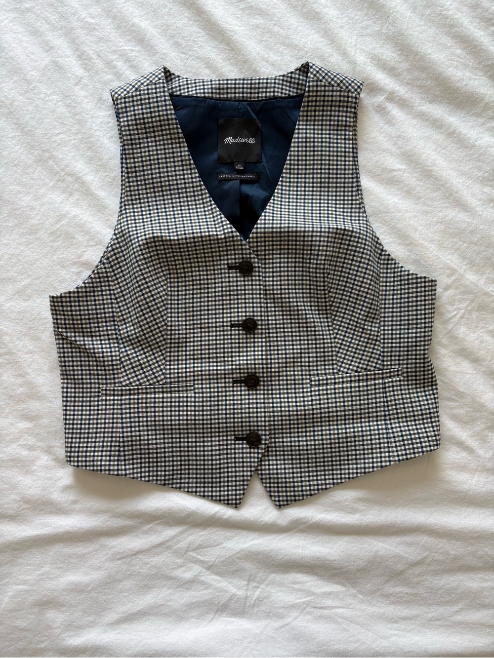 Madewell Women's Oxford Blue Checked Tailored Vest